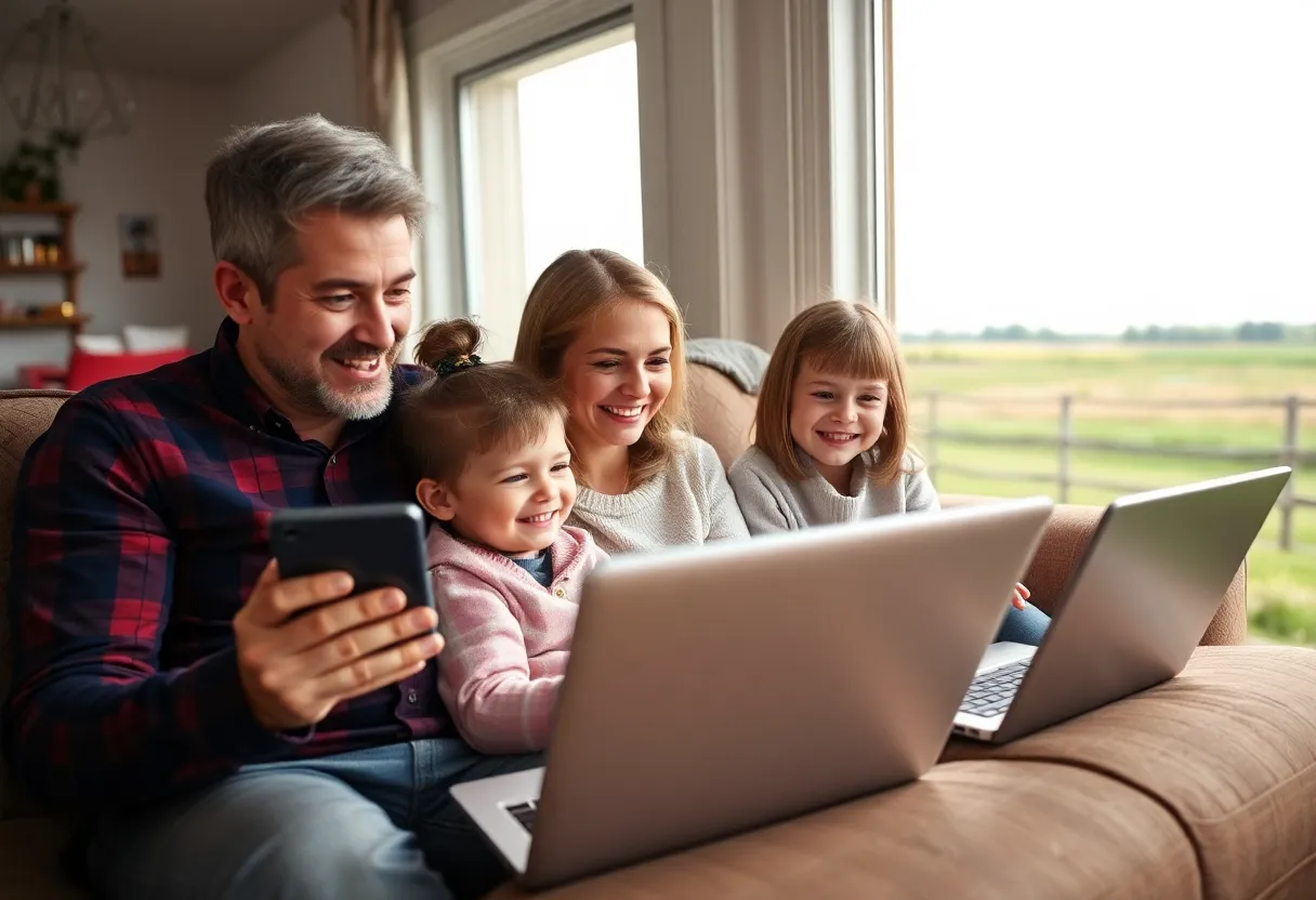 Family using high-speed internet at home in Moore County