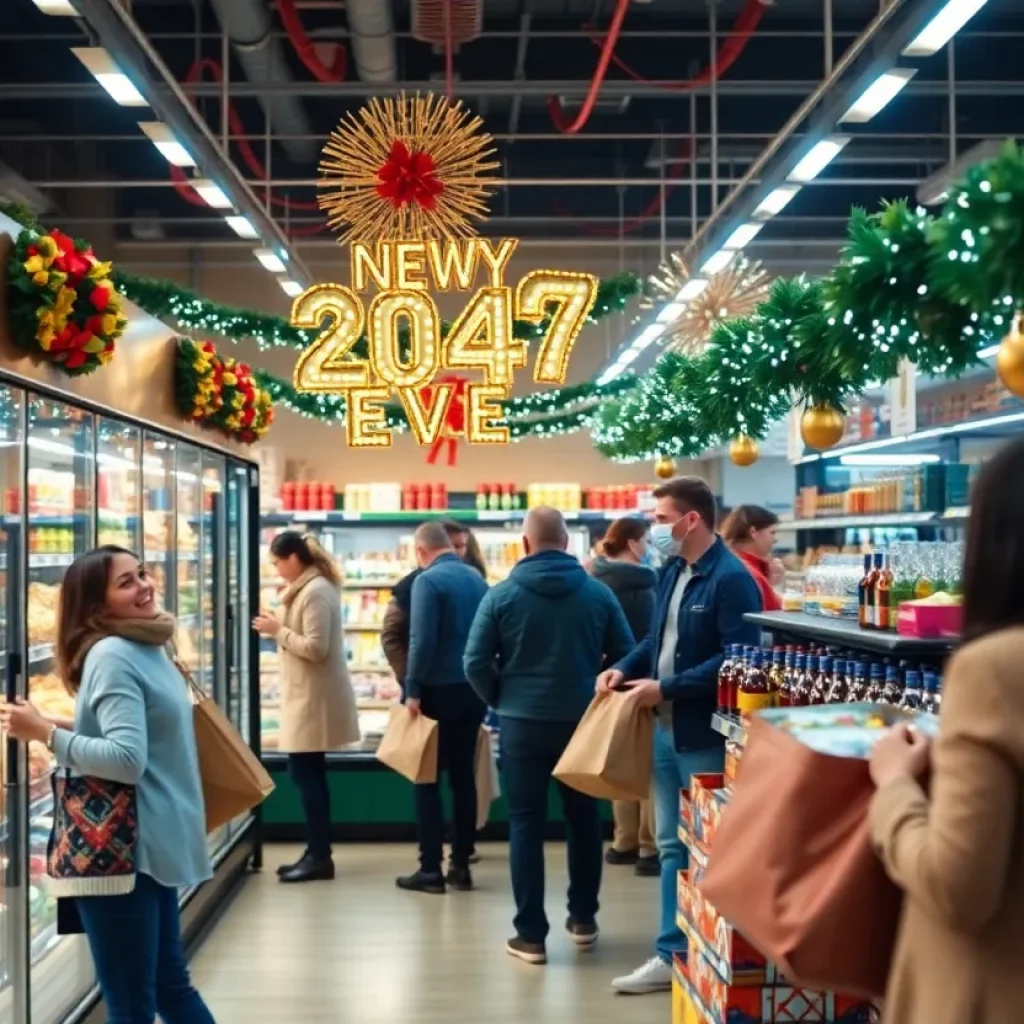 Grocery store bustling with activity during New Year's Eve in Charlotte