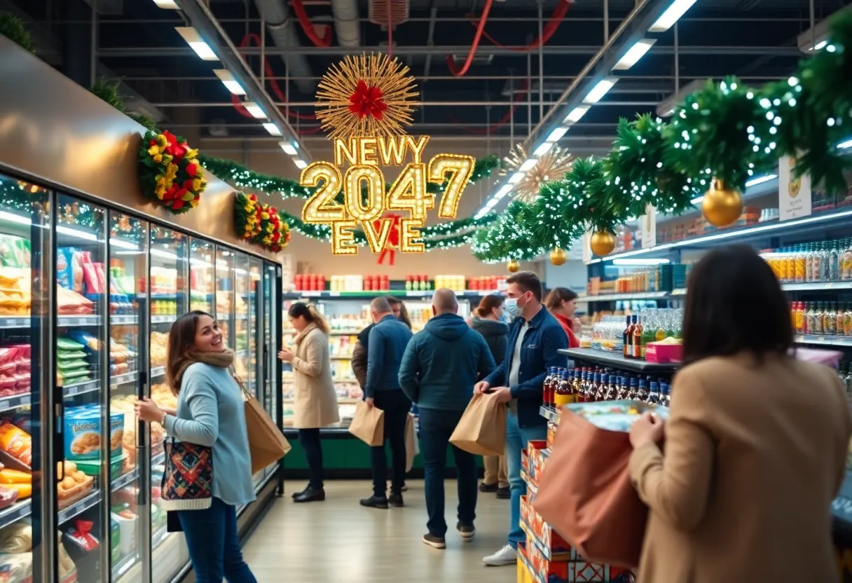 Grocery store bustling with activity during New Year's Eve in Charlotte