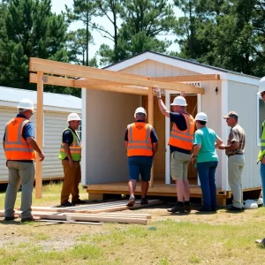 Volunteers constructing temporary housing in North Carolina