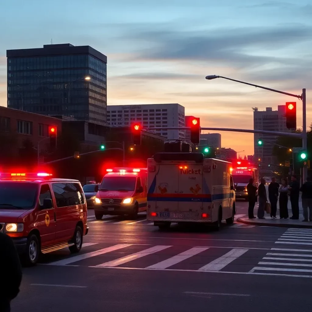 Emergency vehicles at a pedestrian accident scene in Charlotte