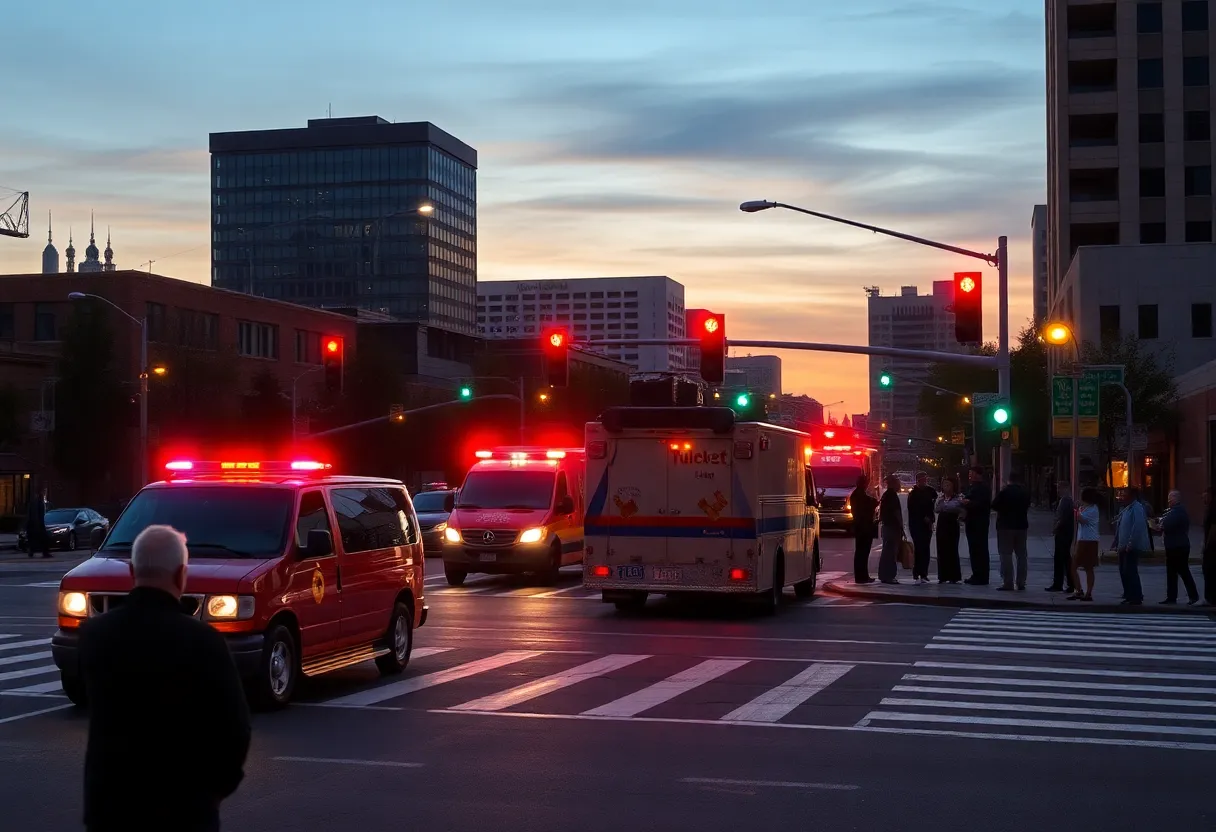 Emergency vehicles at a pedestrian accident scene in Charlotte