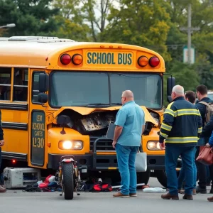 Emergency responders at the scene of a school bus crash