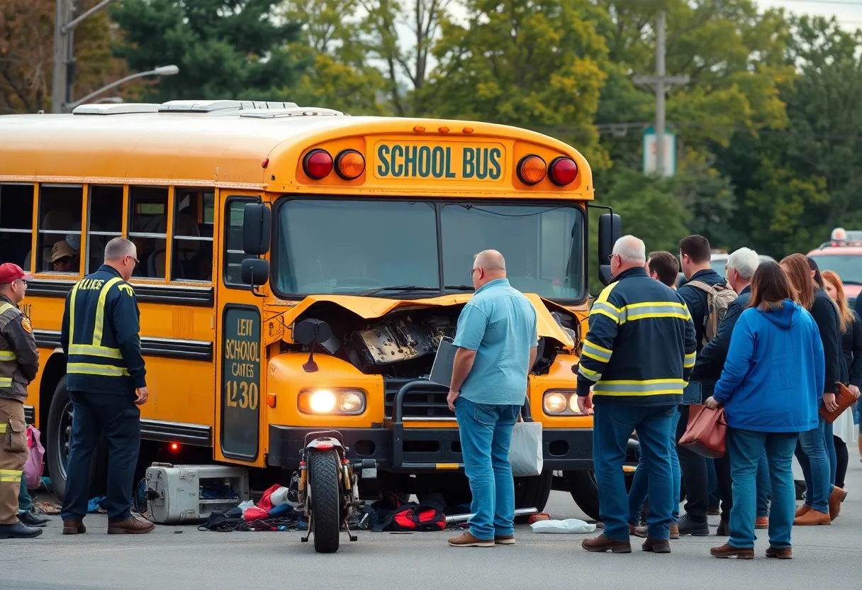 Emergency responders at the scene of a school bus crash