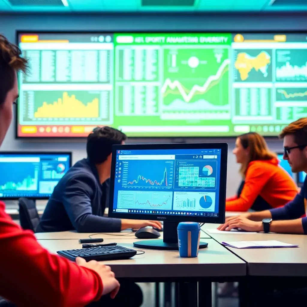 Students in a sports analytics classroom at UNC Charlotte