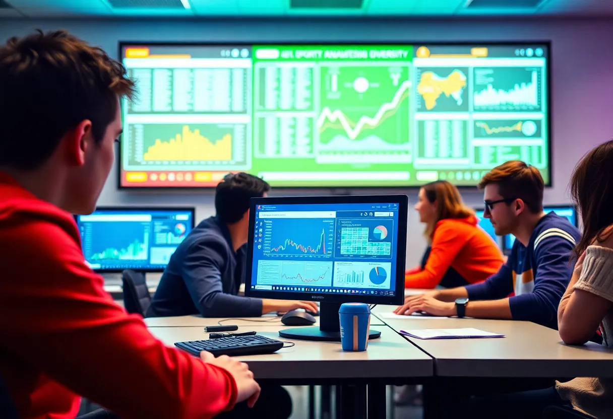 Students in a sports analytics classroom at UNC Charlotte