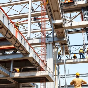 Construction workers assembling structural connections with top-grade materials.