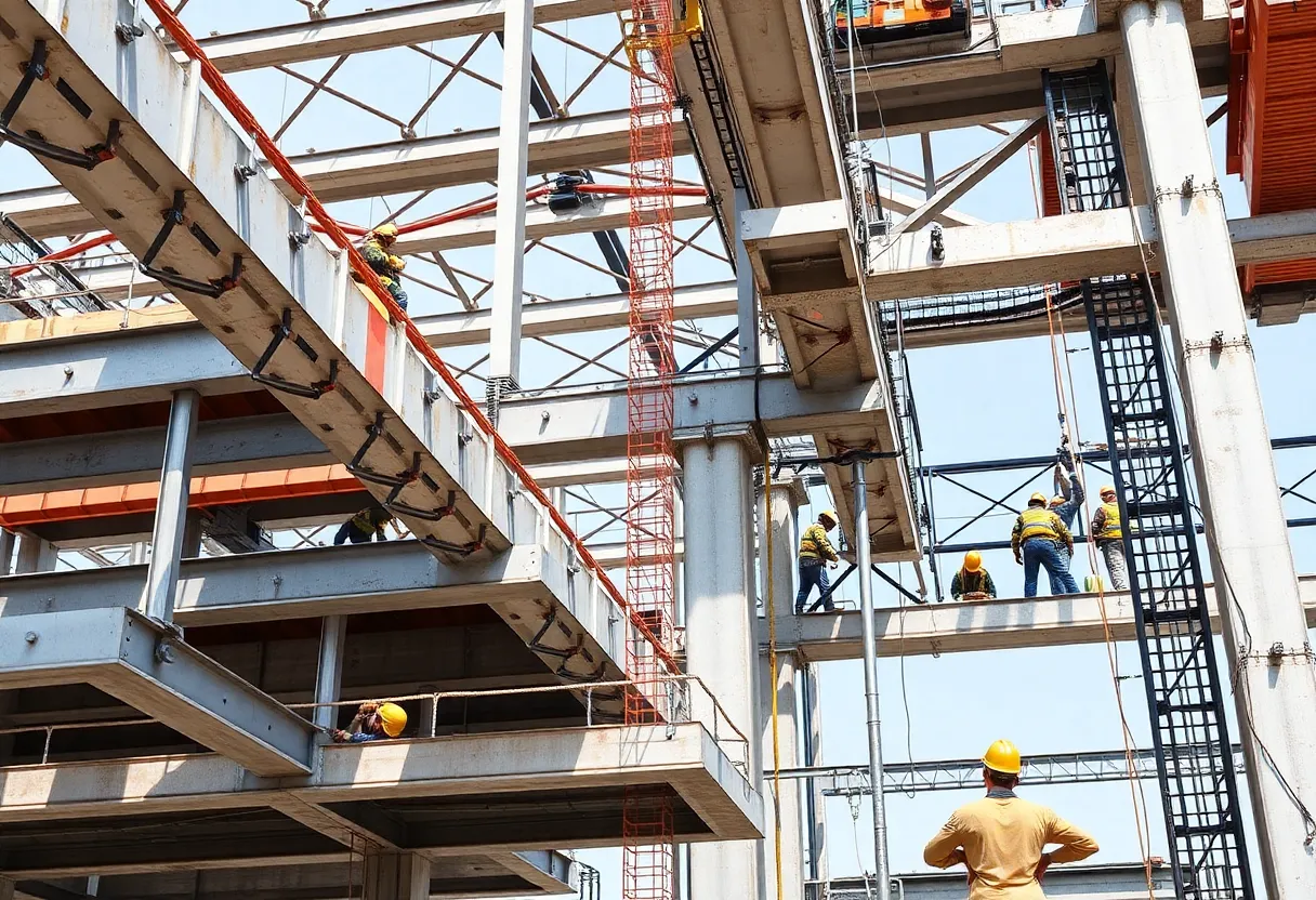 Construction workers assembling structural connections with top-grade materials.