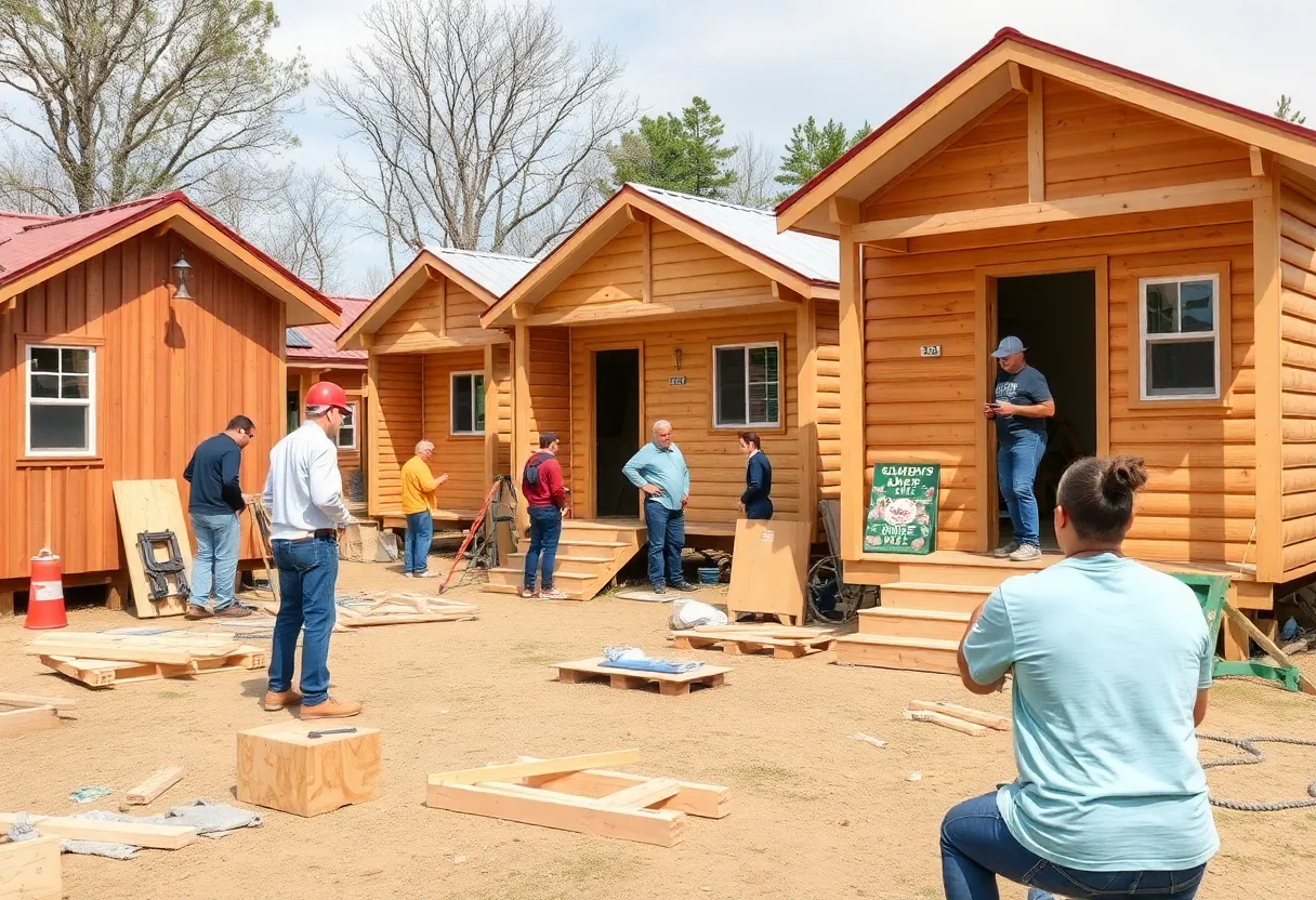 Builders constructing tiny homes for families affected by Hurricane Helene