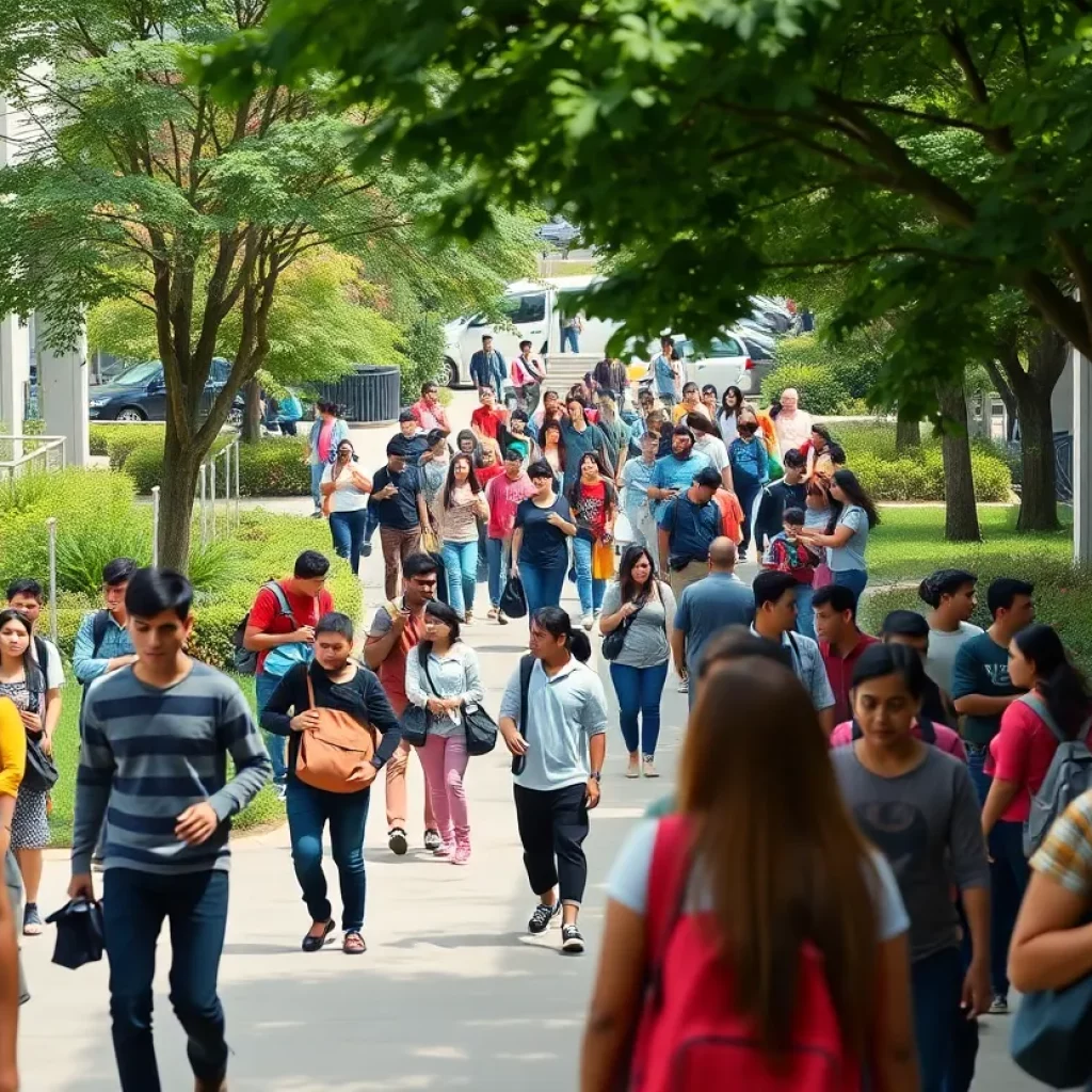 Students enjoying a lively campus atmosphere at UNC Charlotte.