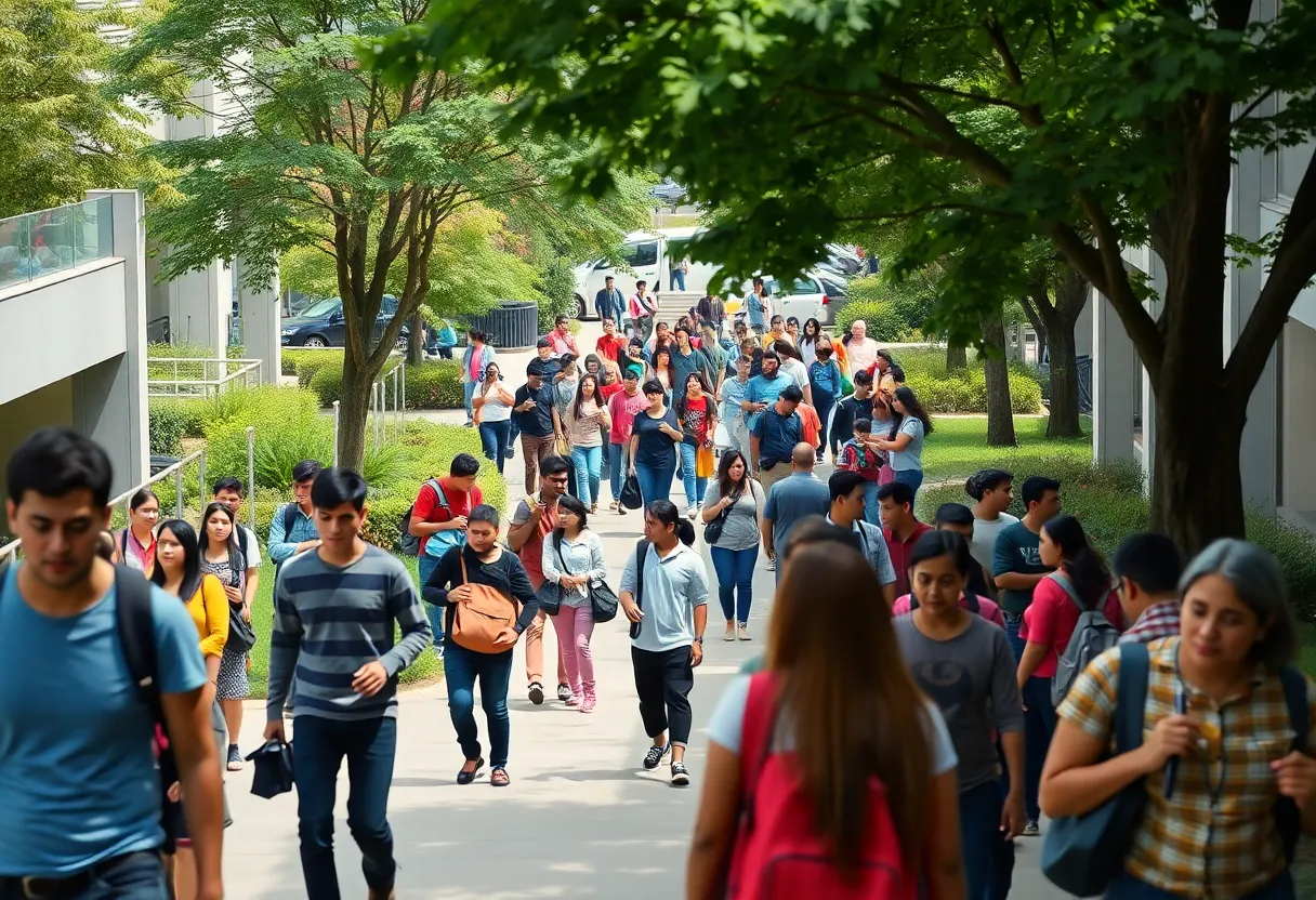 Students enjoying a lively campus atmosphere at UNC Charlotte.