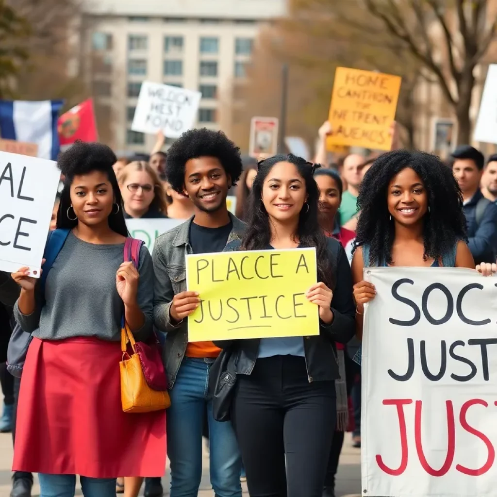 Students protesting for divestment at UNC Charlotte holding signs