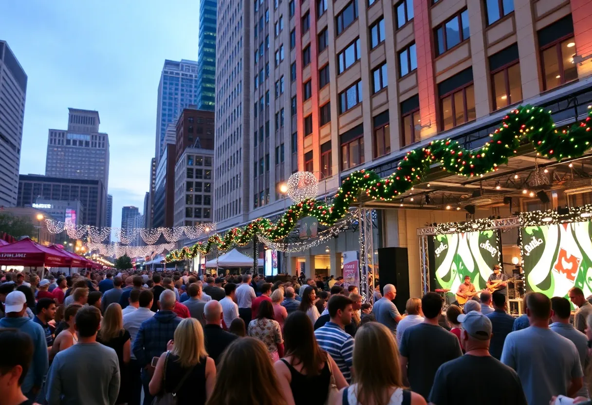 Outdoor concert scene in Uptown Charlotte with large crowd