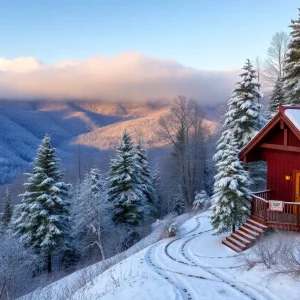 Snow-covered mountains in North Carolina under a winter sky