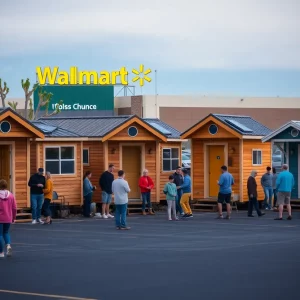 Community members constructing tiny homes in Boone