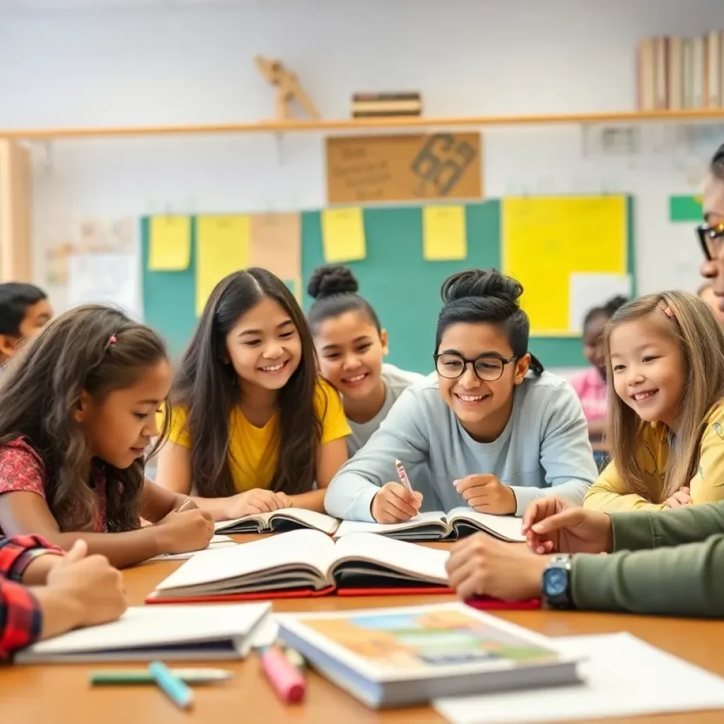 Diverse classroom of students engaged in learning activities