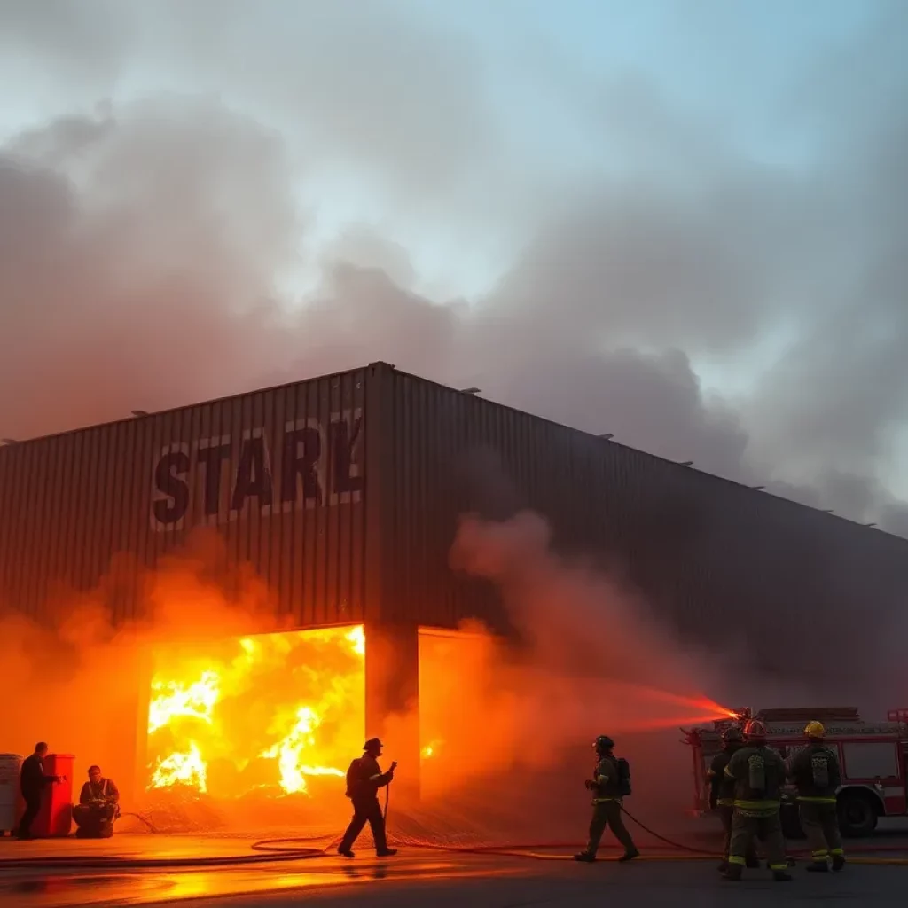 Firefighters in action during a three-alarm fire in Charlotte.