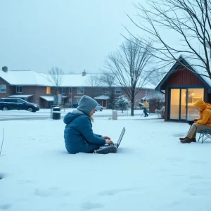 Students participating in remote learning during a winter storm.