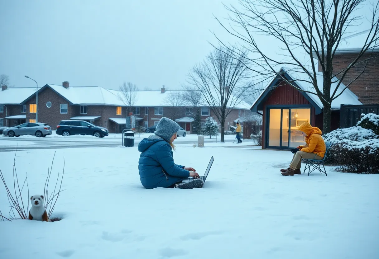 Students participating in remote learning during a winter storm.