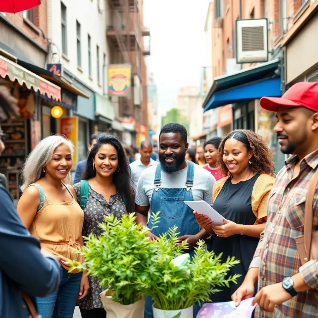 Entrepreneurs collaborating in an urban space in Charlotte