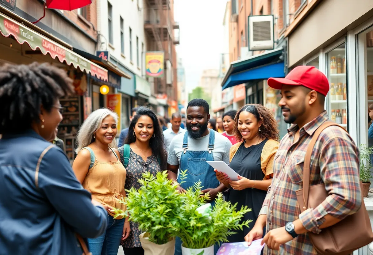 Entrepreneurs collaborating in an urban space in Charlotte