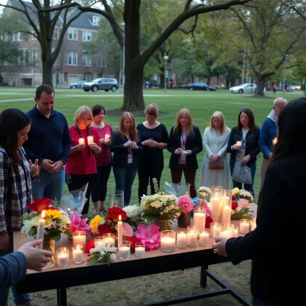 Community members gather at a vigil for the loss of a beloved teen due to gun violence.