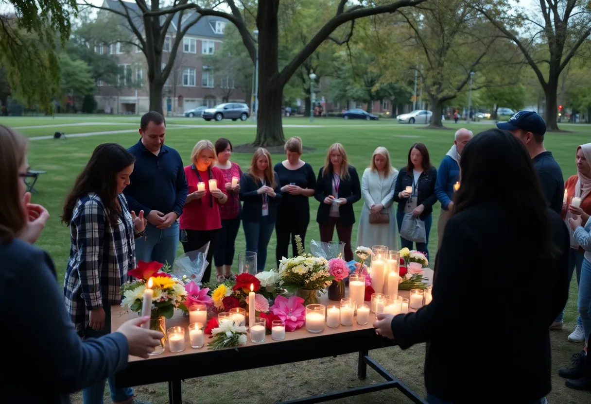 Community members gather at a vigil for the loss of a beloved teen due to gun violence.