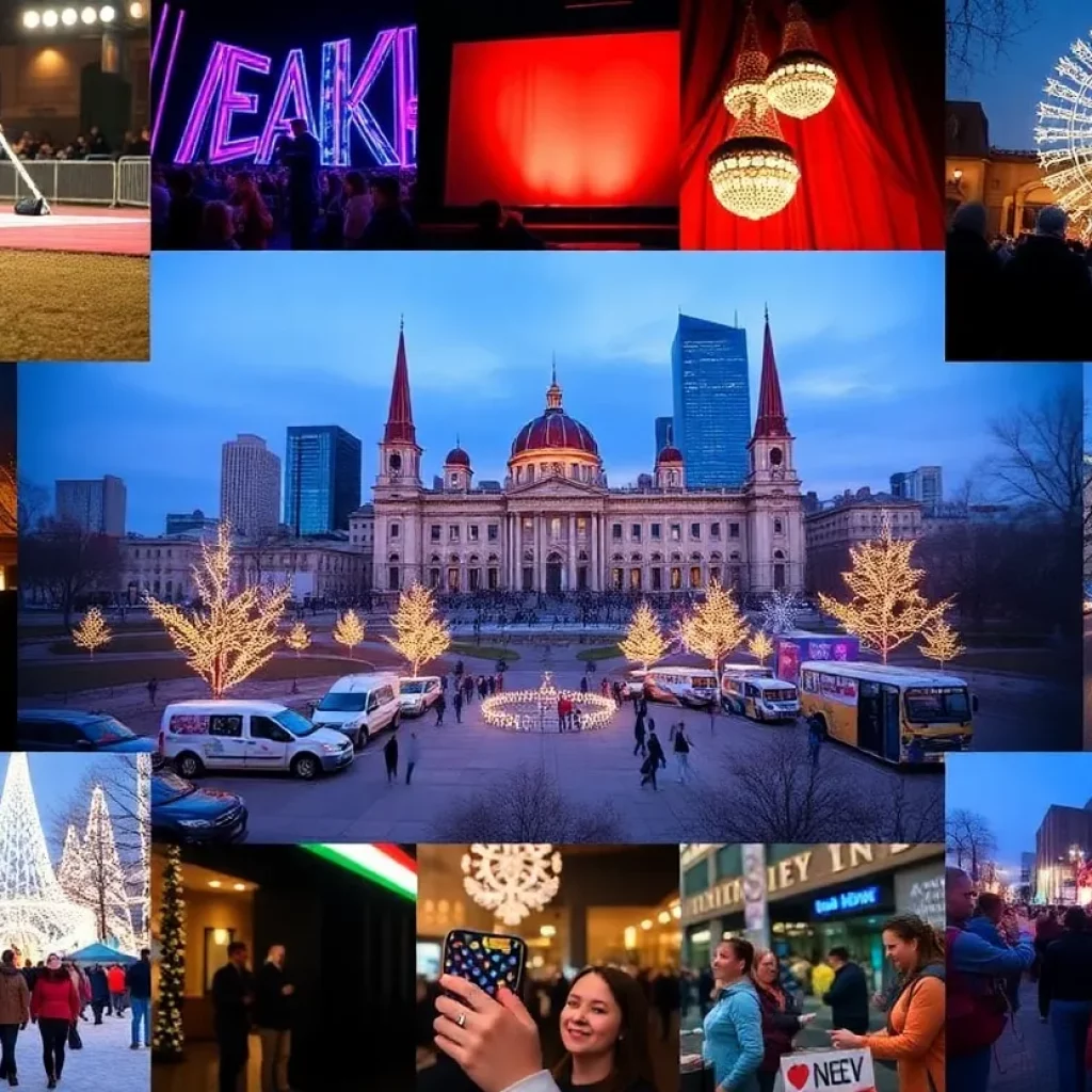 A collage of exciting weekend events in Charlotte, North Carolina, showcasing sports, comedy, and holiday festivities.