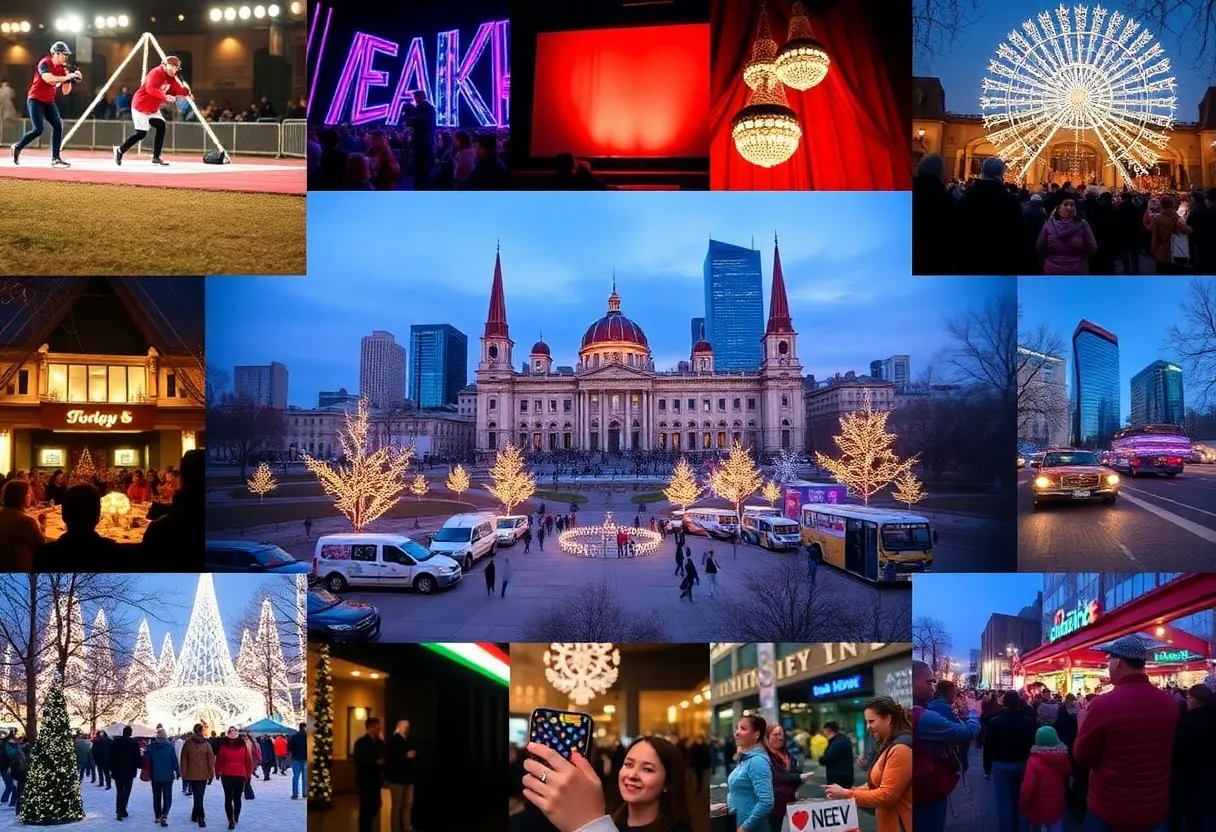 A collage of exciting weekend events in Charlotte, North Carolina, showcasing sports, comedy, and holiday festivities.