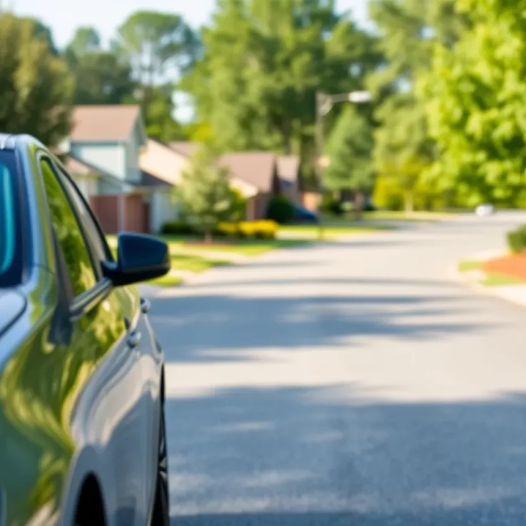 Residential street in Charlotte with a focus on a driveway