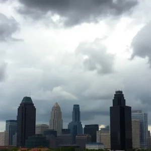 Stormy weather clouds over Charlotte skyline