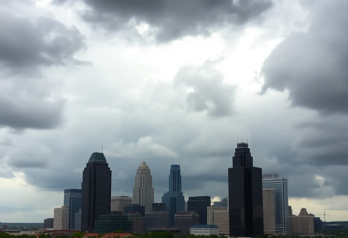 Stormy weather clouds over Charlotte skyline