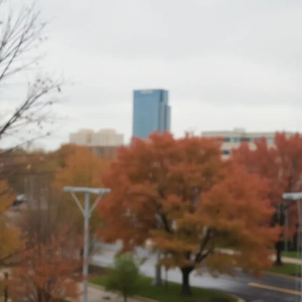 Overcast sky with autumn leaves in Charlotte, NC