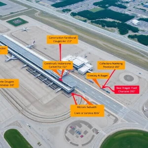 Aerial view of construction at Charlotte Douglas International Airport