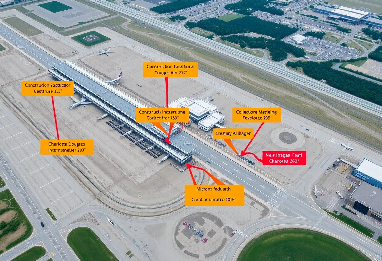 Aerial view of construction at Charlotte Douglas International Airport