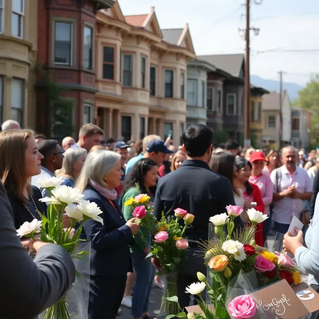 Community members gathering in a historic neighborhood after a fire incident.