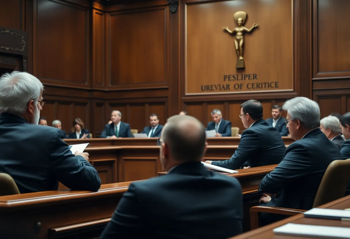 A tense courtroom scene capturing the essence of legal proceedings.