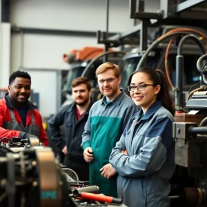 Apprentices in a diesel technology workshop