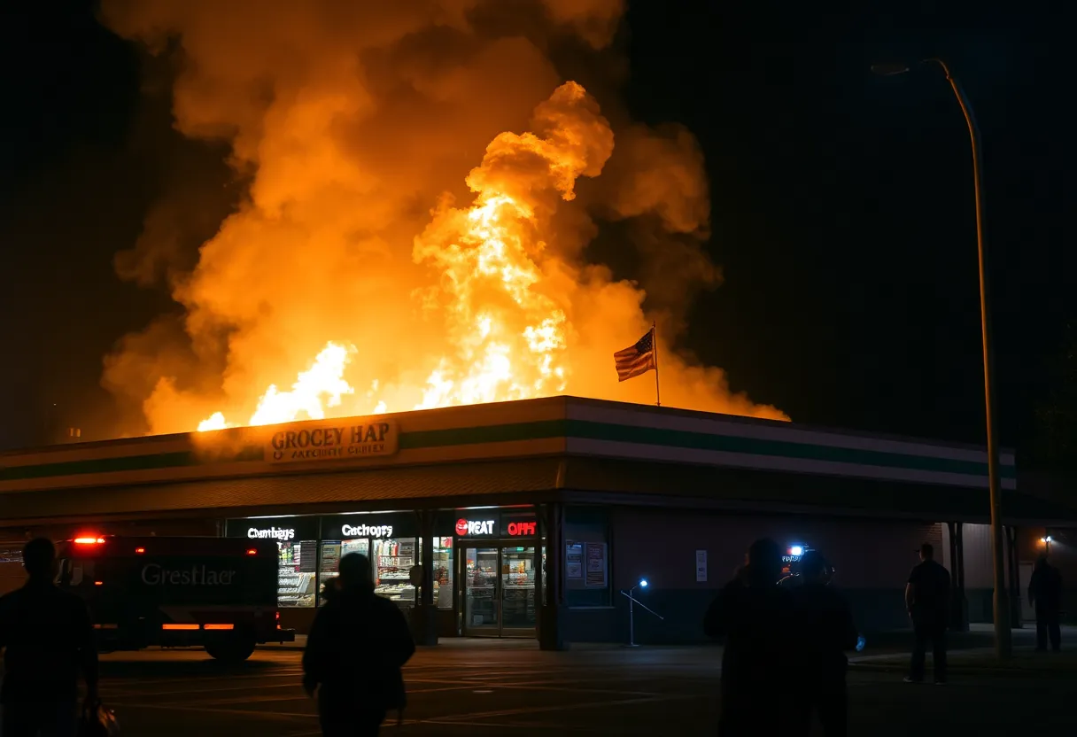 Firefighters battling a blaze at Harris Teeter in South Charlotte