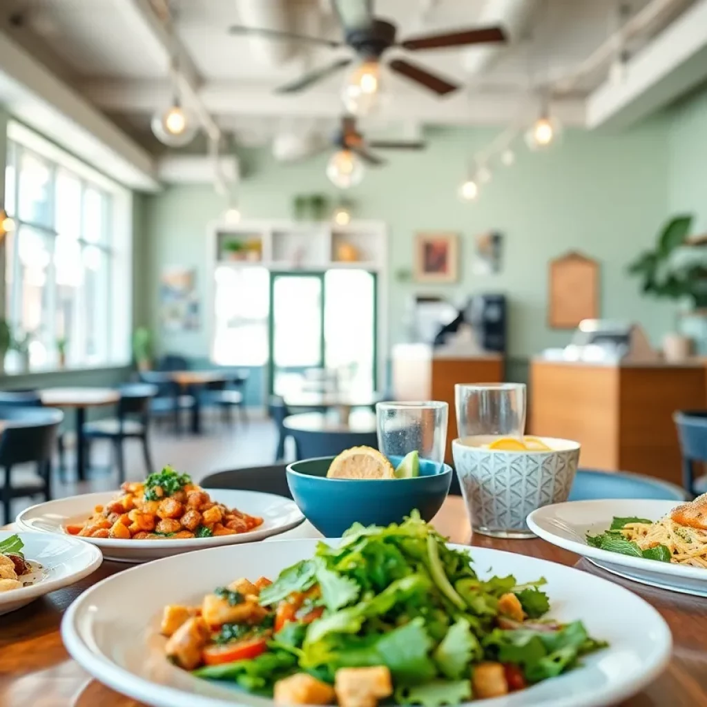 Interior of a Charlotte restaurant showcasing healthy food options