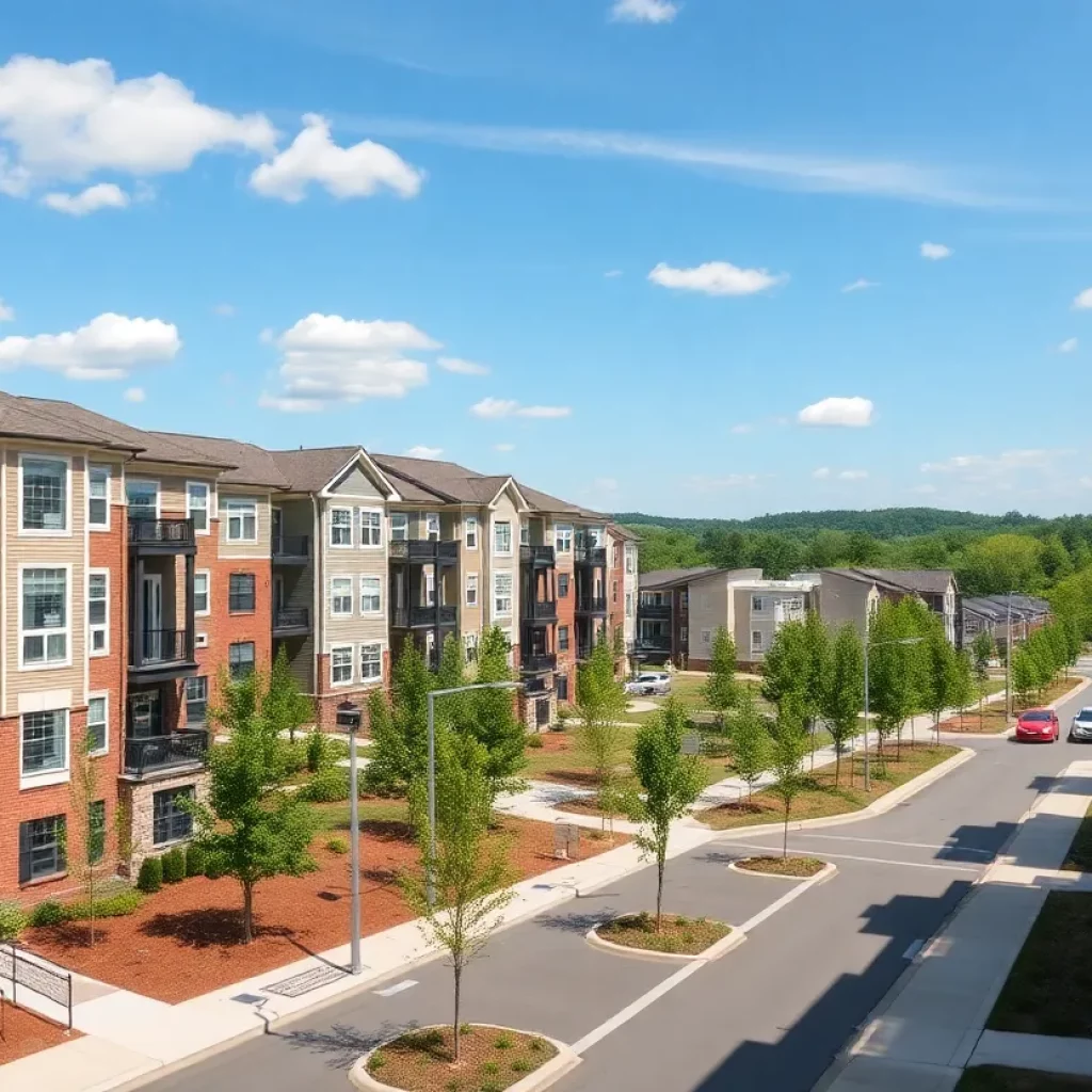 A view of modern apartments in Huntersville, NC