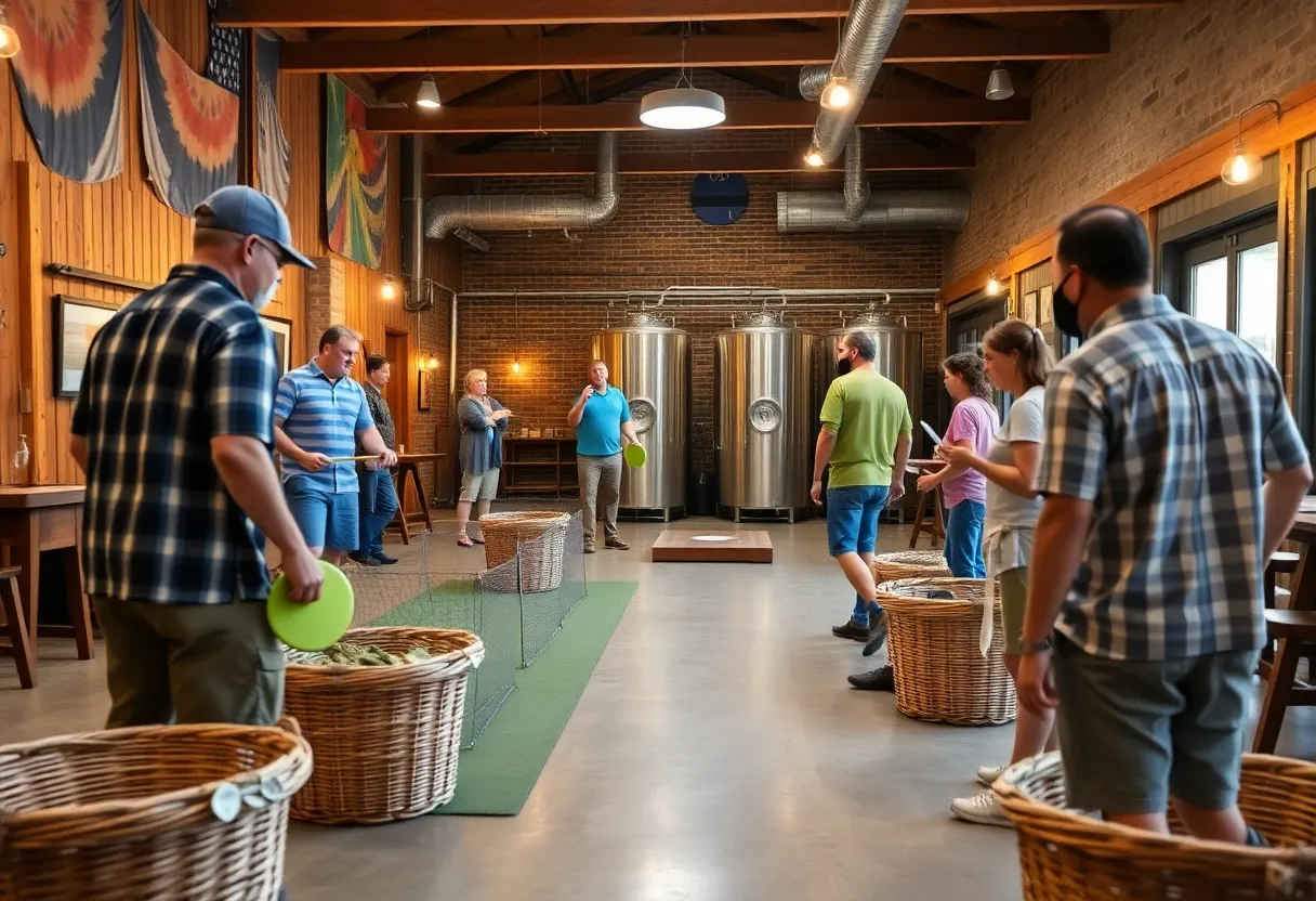 Players participating in indoor putting leagues at a local brewery in Charlotte