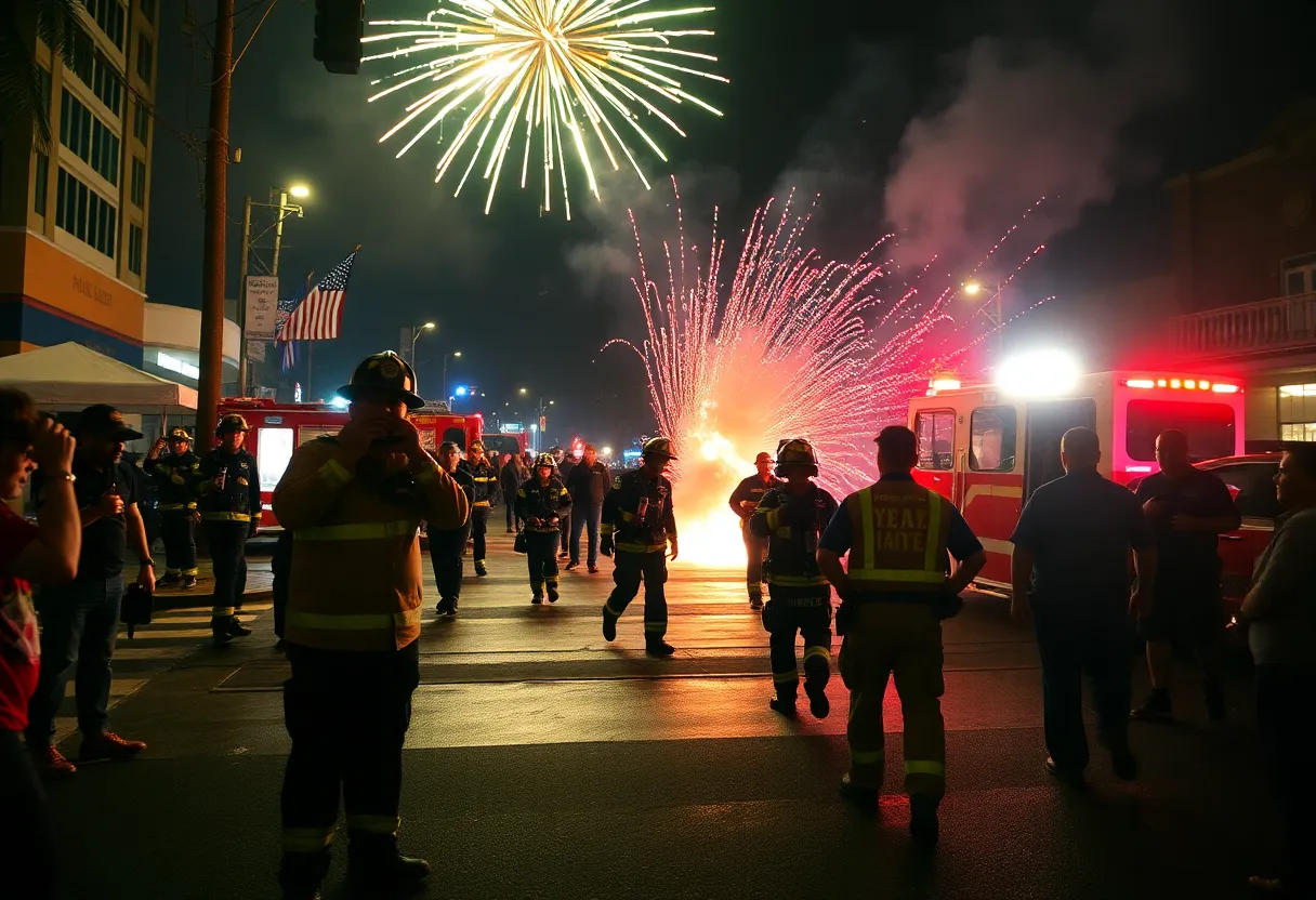 Emergency responders at the site of a New Year’s Eve fireworks explosion in Honolulu.