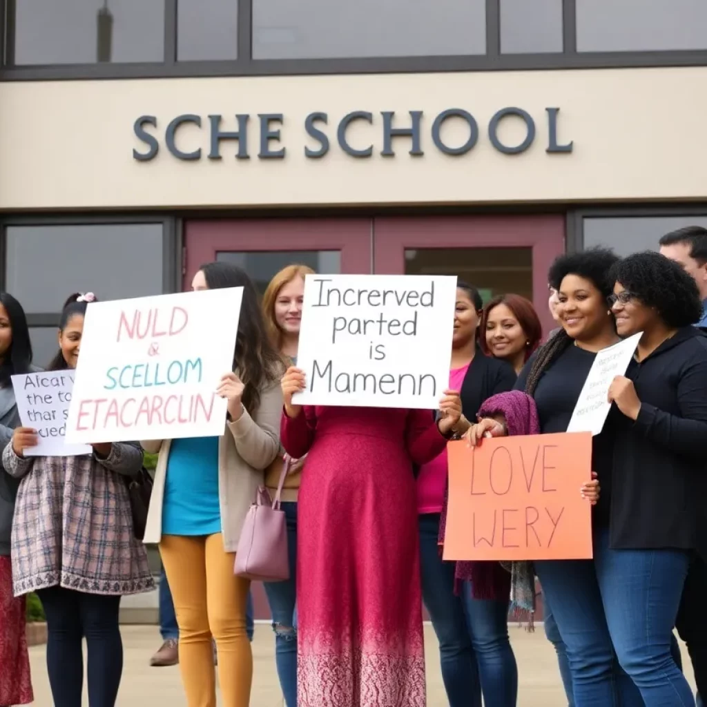 Parents protesting for education equity outside Bonnie Cone Leadership Academy