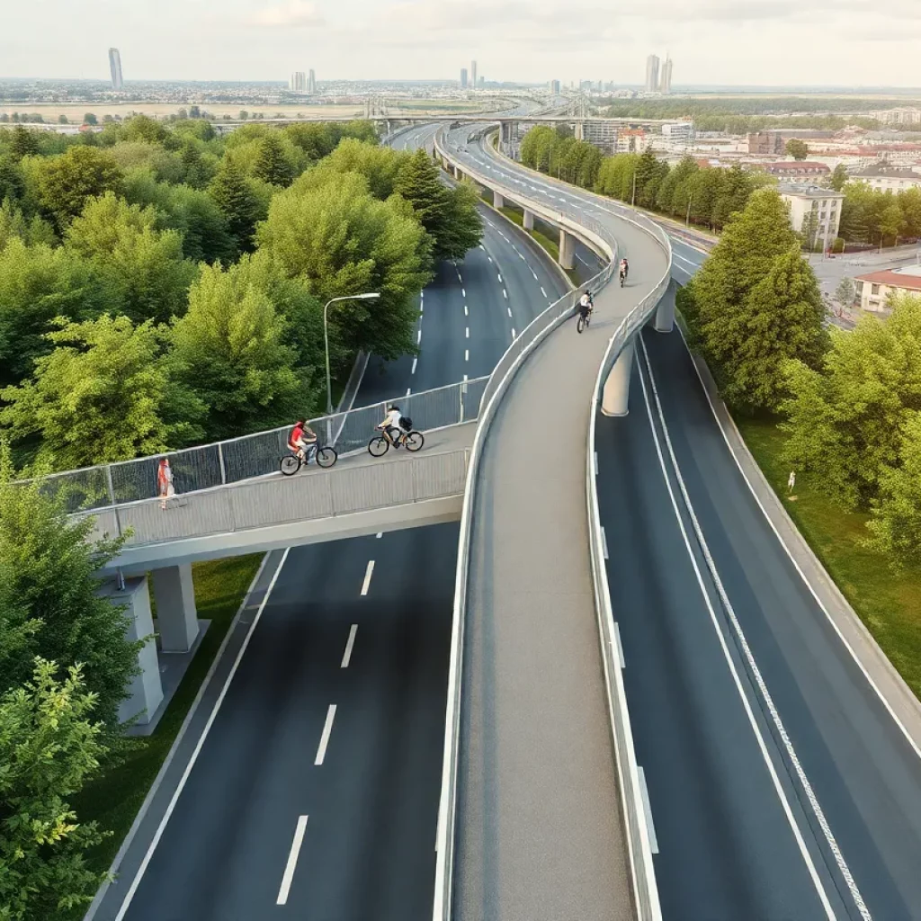 Concept image of Rail Trail Bridge in Charlotte connecting green spaces and urban areas.