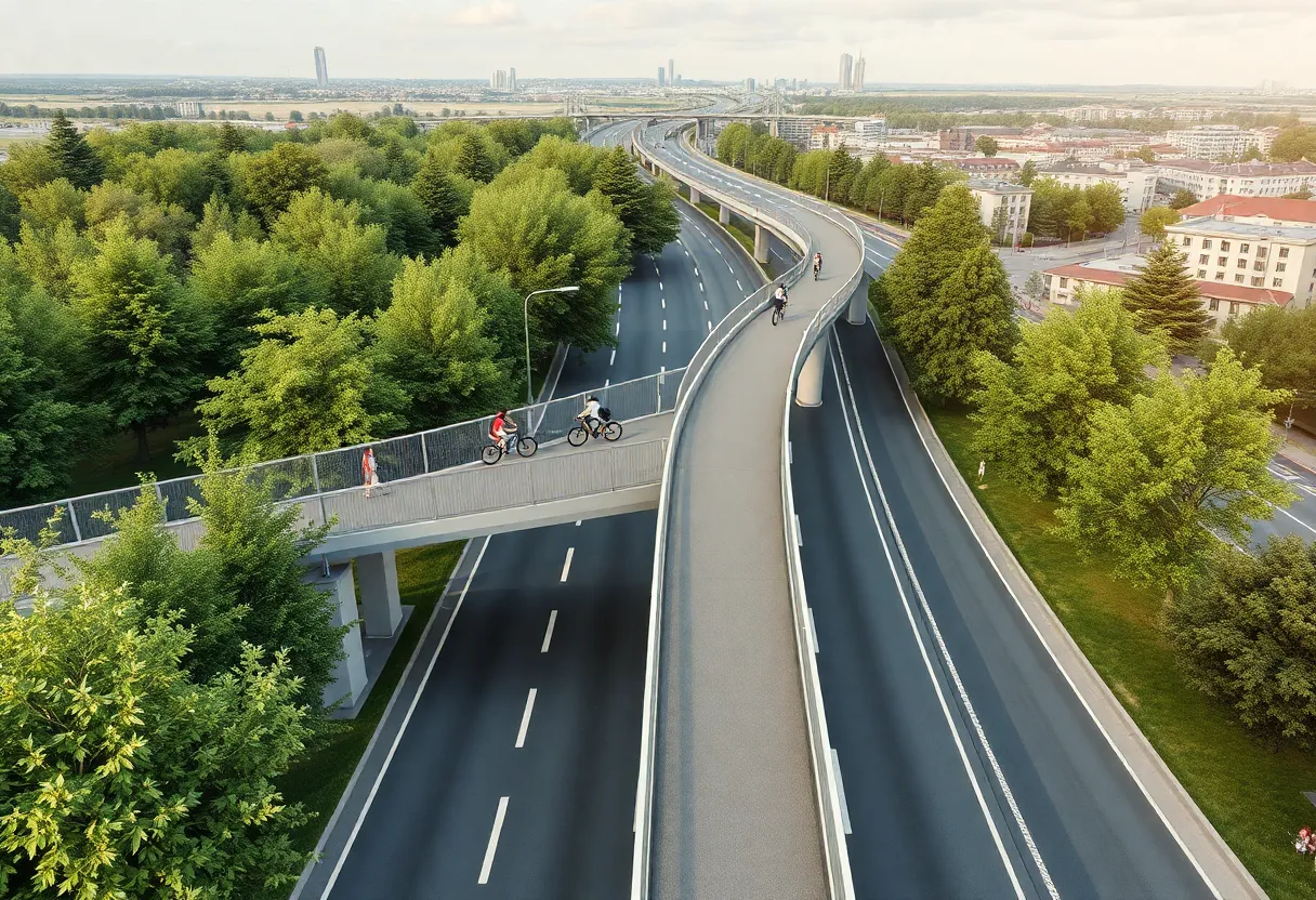 Concept image of Rail Trail Bridge in Charlotte connecting green spaces and urban areas.