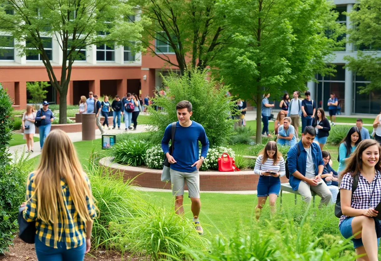 Students studying on the campus of UNC Charlotte