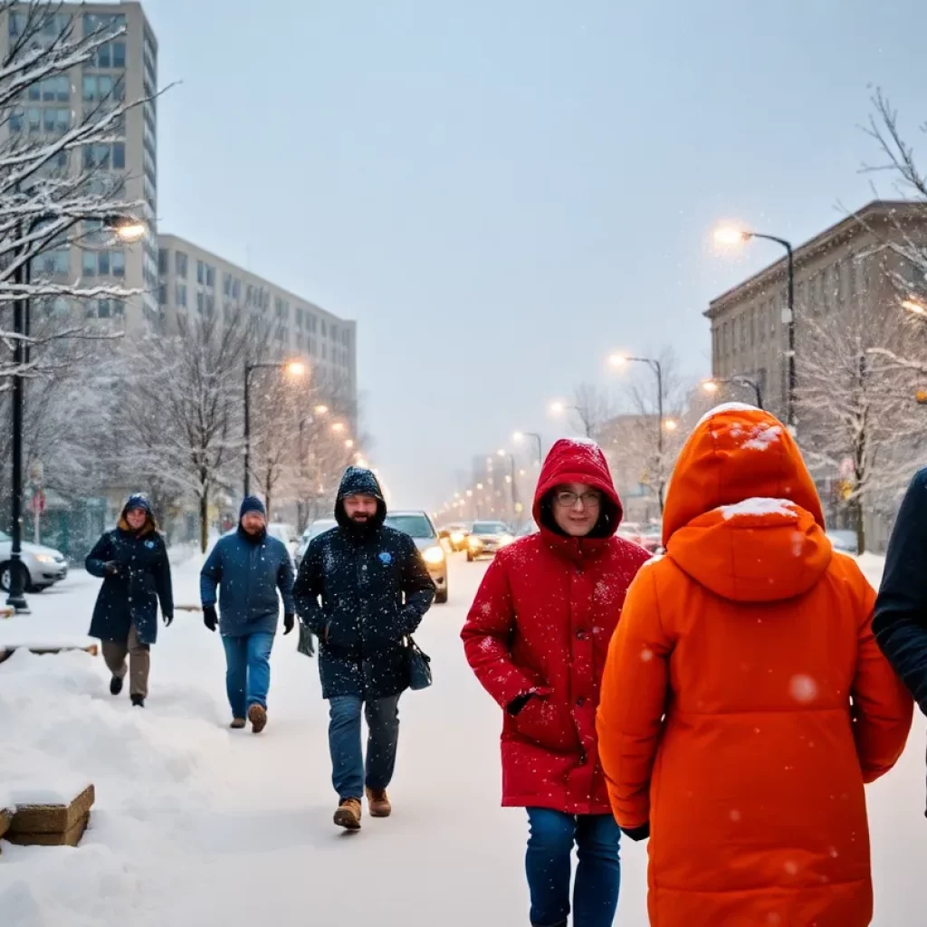 Snow-covered streets in Charlotte during a winter storm.