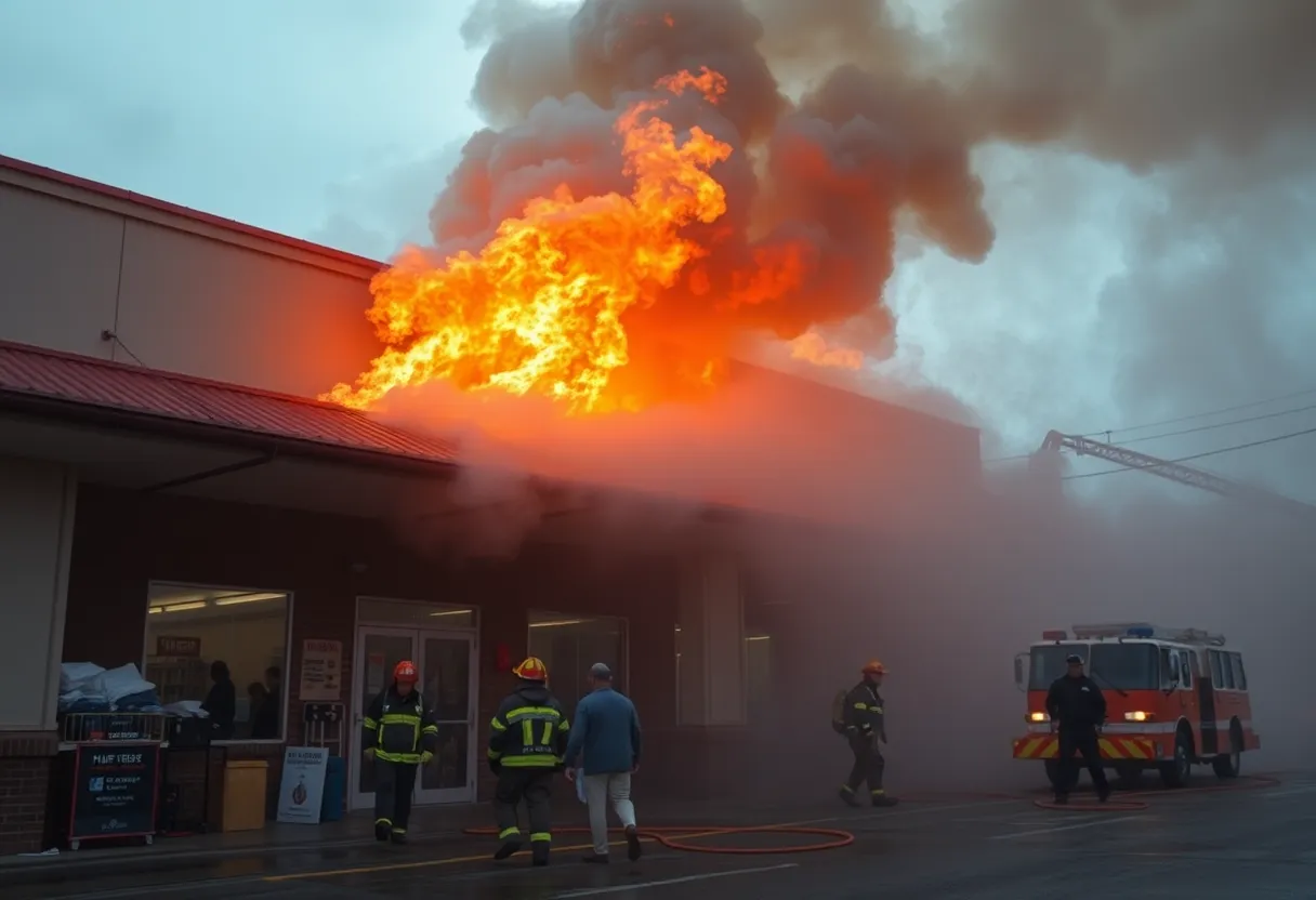 Firefighters handling a fire incident in a Charlotte business park