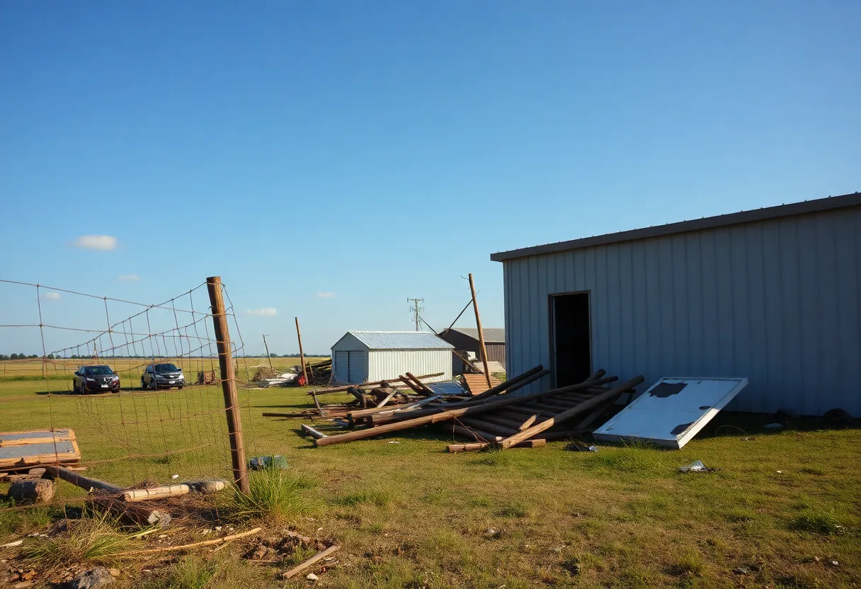 Damage caused by the EF-1 tornado in Union County with clear skies